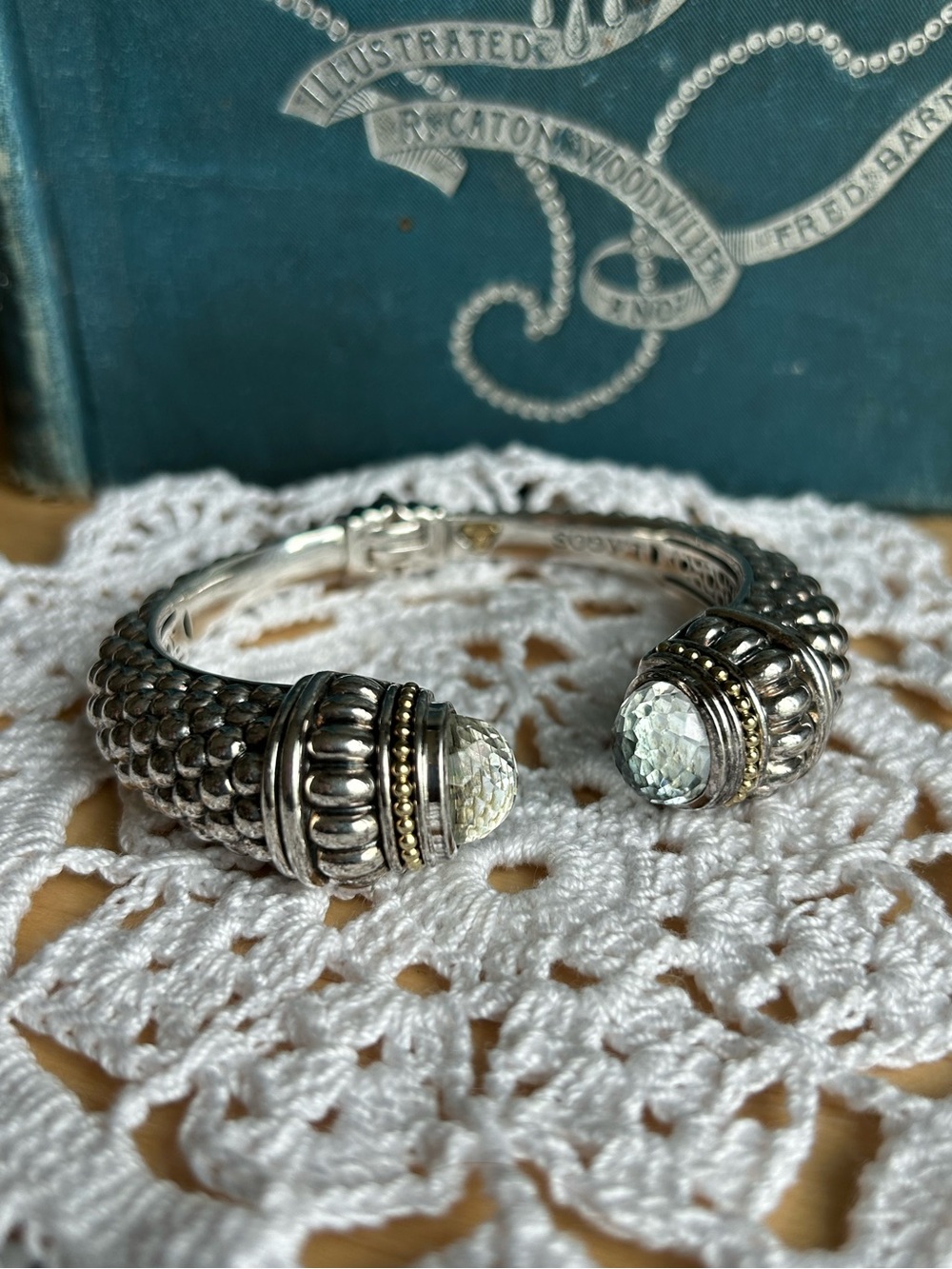 LAGOS Yellow Gold Sterling Silver Cuff Bracelet with White Topaz Gemstones